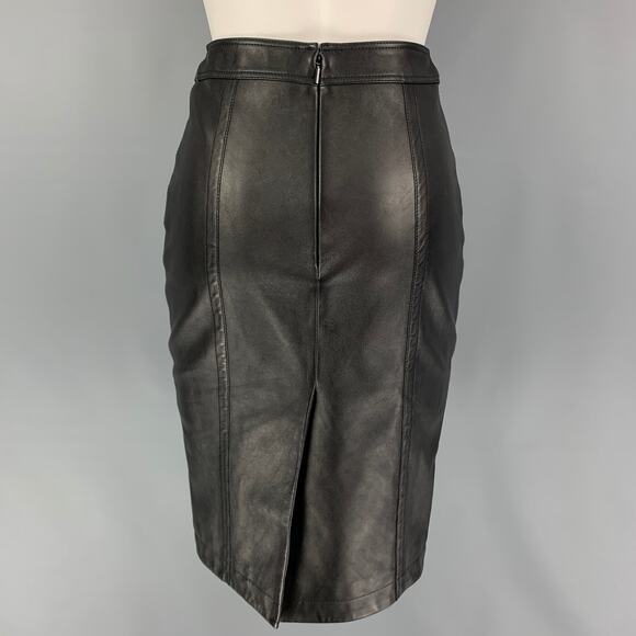 SAINT LAURENT Size 2 Black Lamb Skin Pencil Skirt - Picture 3 of 6
